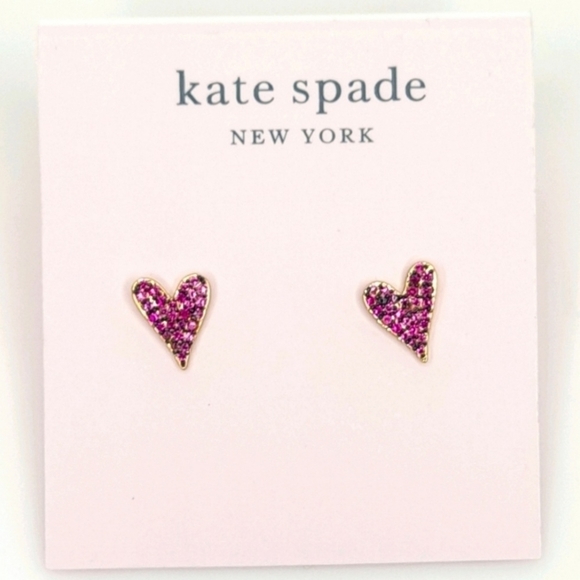 Kate Spade Earrings Sweetheart Studs Pink Gold Glitter Heart NWT